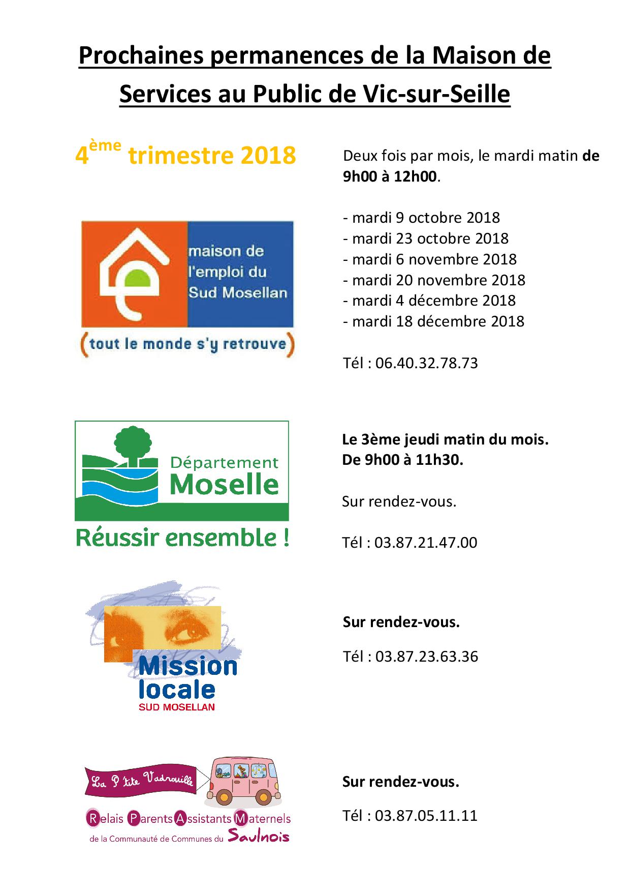 Affichette prochaines permanences MSAP 4ème trim 2018