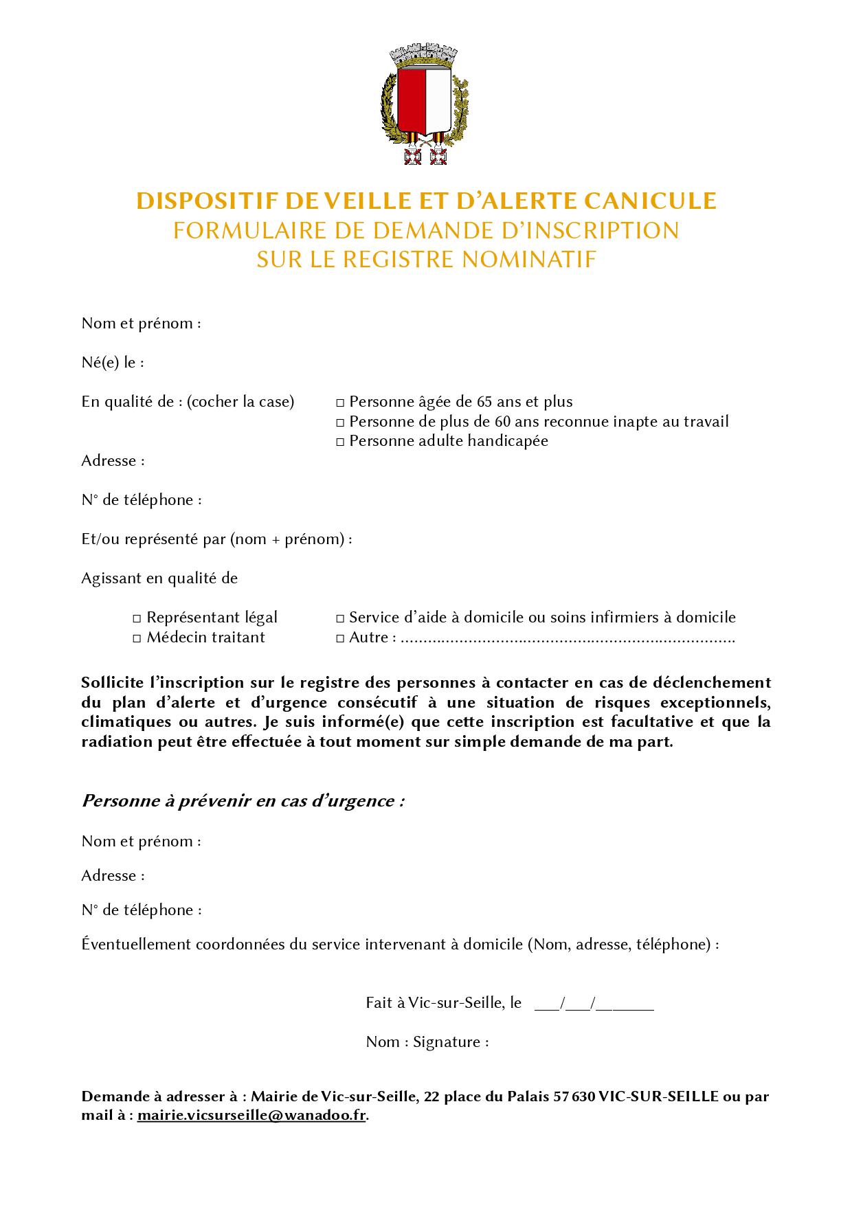 Formulaire de demande dinscription sur le registre nominatif